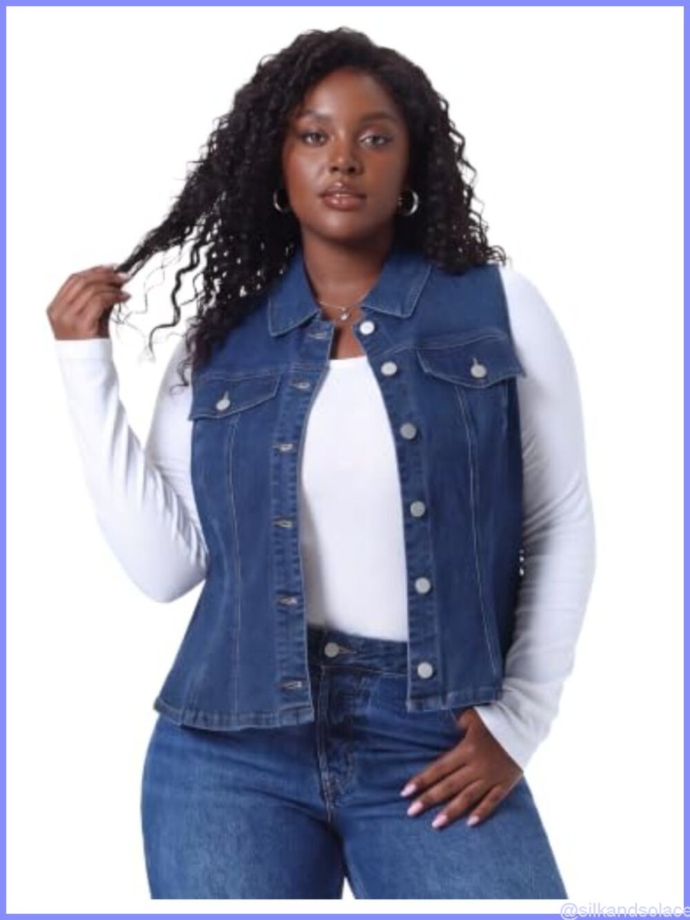 Plus Size Sleeveless Peplum Denim Vest with Notched Lapel Buttons